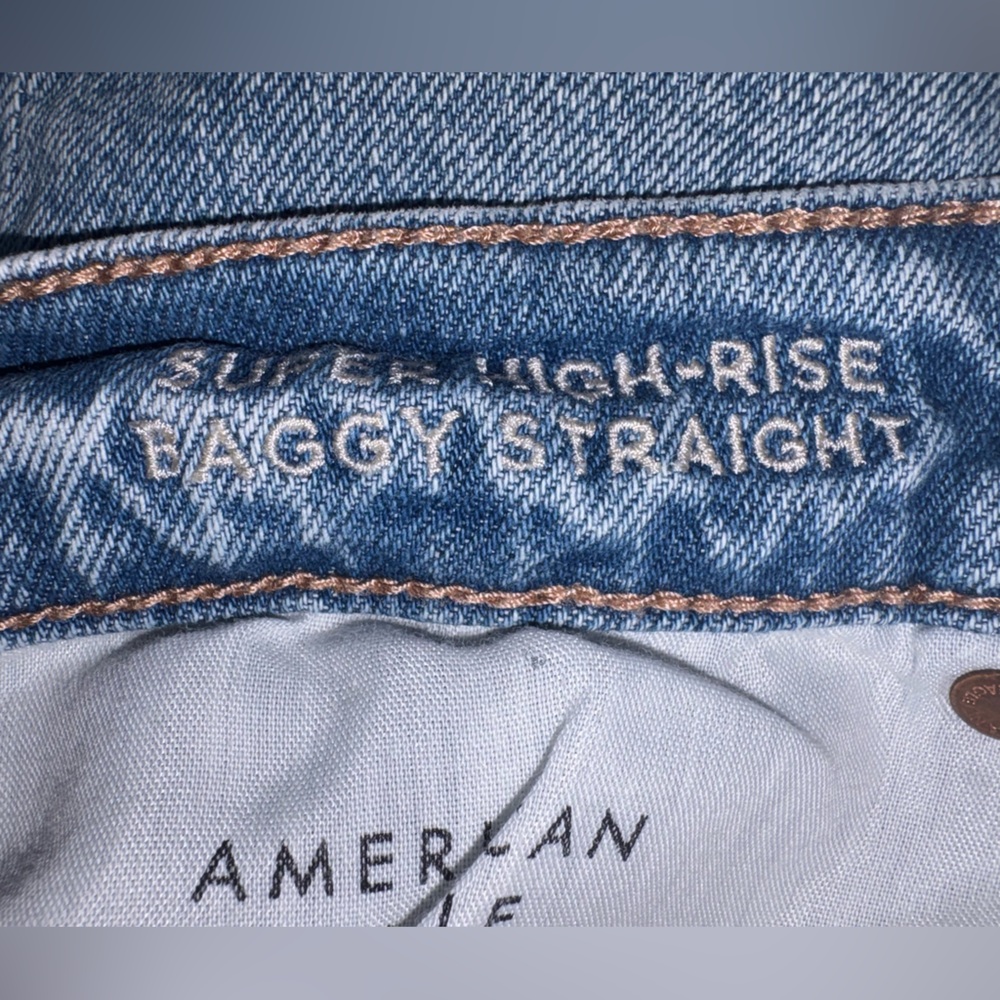 American Eagle Outfitters Ripped Distressed Jeans Size 14 Long High Rise Rigid - Picture 6 of 8